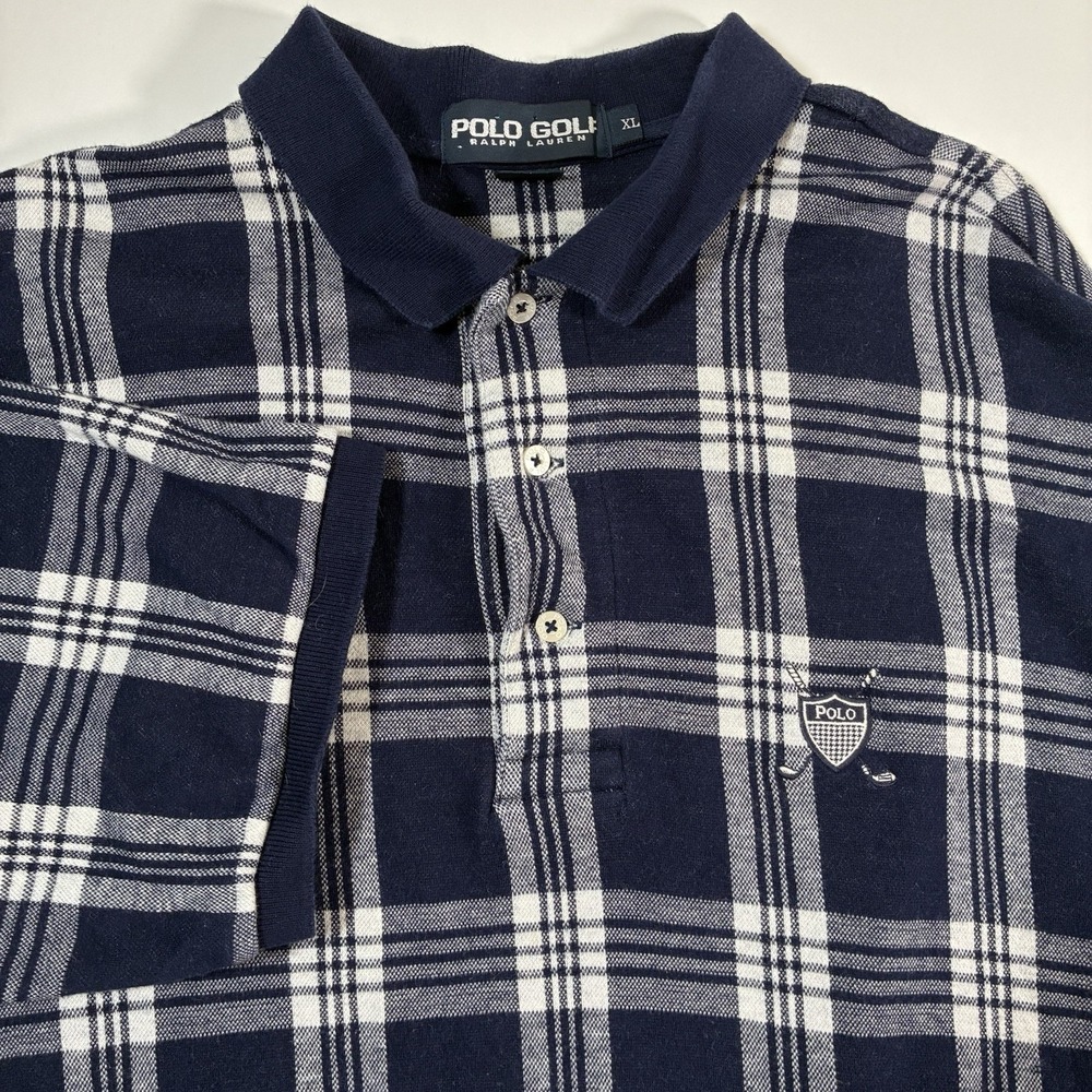 Vintage Polo Golf Ralph Lauren Polo Shirt XL Blue‎ Windowpane Crest 90s Rugby